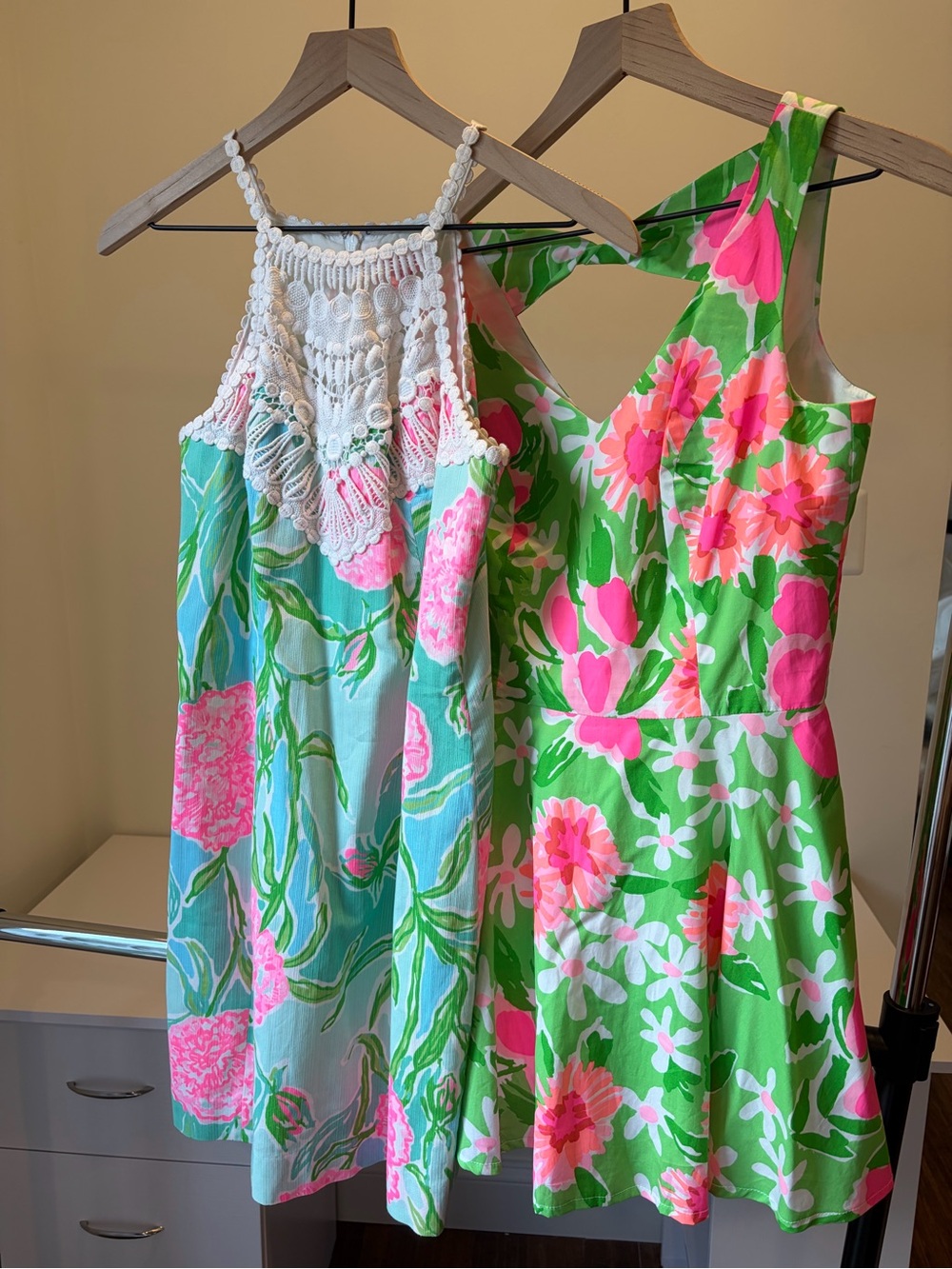 Lily Pulitzer Girls Floral Summer Dresses — blue, pink & green